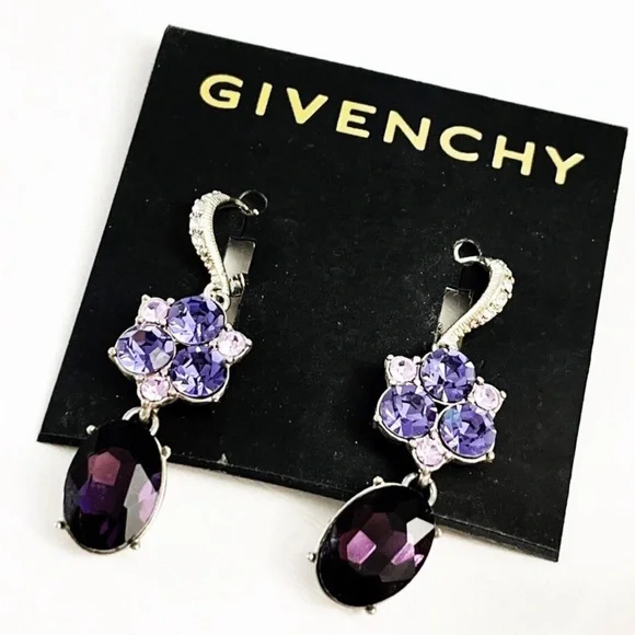 Givenchy Silver Tone Purple Crystal Necklace Earrings Bracelet Set - Picture 8 of 10